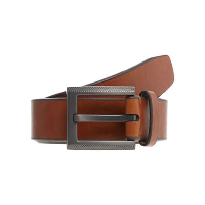 Designer tan leather perforated buckle belt